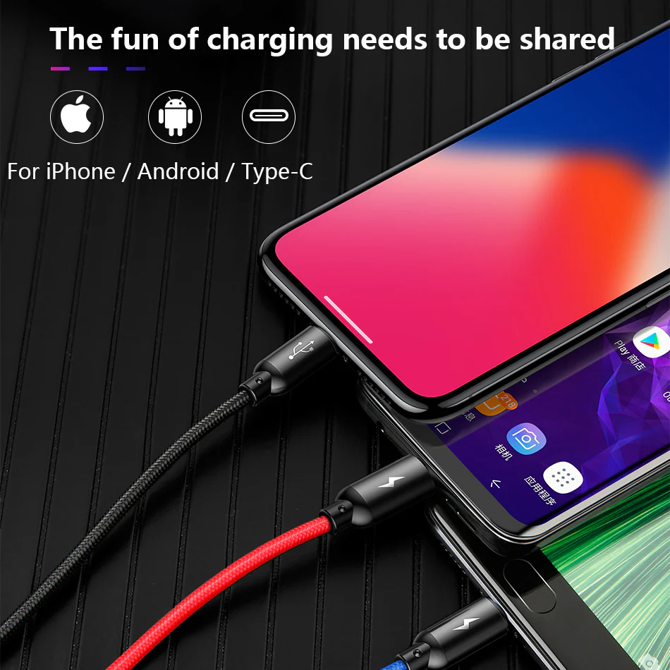 Baseus 3 in 1 USB cable with Micro / Type-C / Lighting connector - Image 3