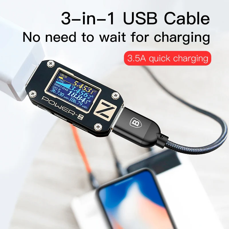 Baseus 3 in 1 USB cable with Micro / Type-C / Lighting connector - Image 4